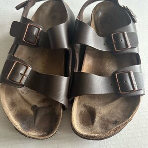Birkenstock Milano Sandals Men Size 12 M US Brown Leather Buckle Hiking Casual